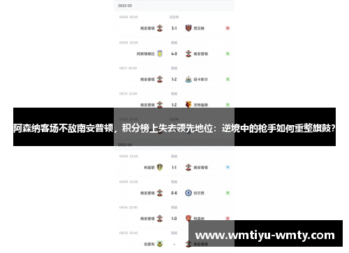 阿森纳客场不敌南安普顿，积分榜上失去领先地位：逆境中的枪手如何重整旗鼓？